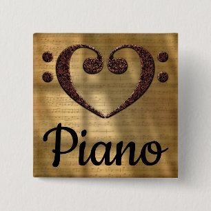 Double Bass Clef Heart Piano 15 Cm Square Badge