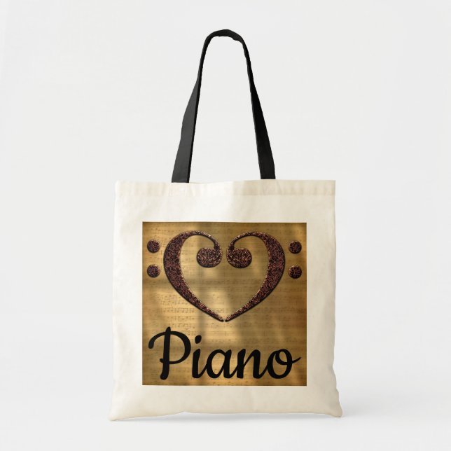 Double Bass Clef Heart Piano Tote Bag (Front)