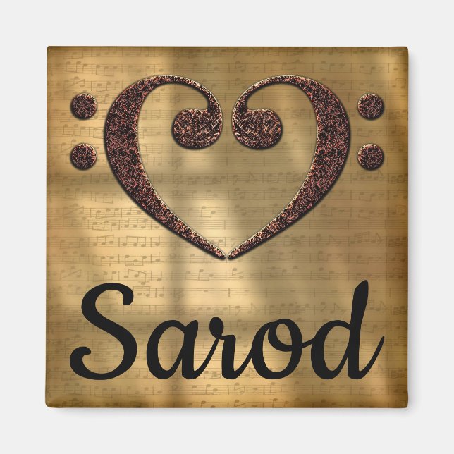 Double Bass Clef Heart Sarod Magnet (Front)