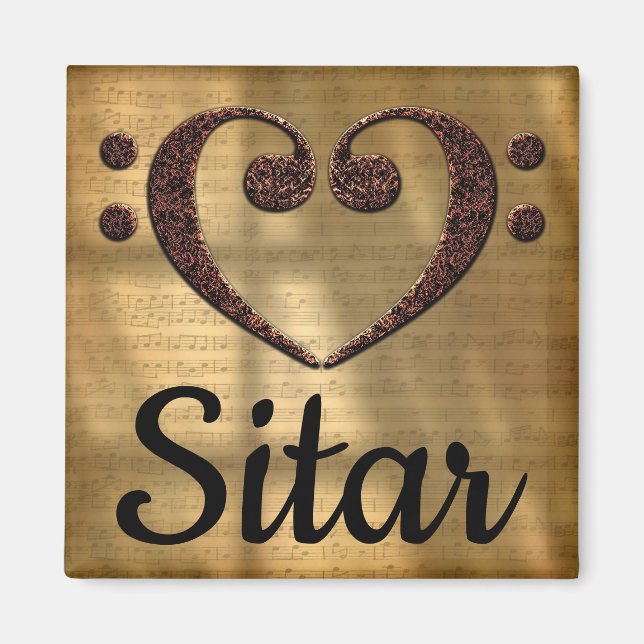 Double Bass Clef Heart Sitar Magnet (Front)
