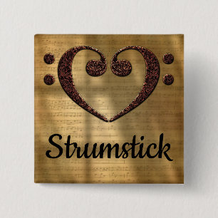 Double Bass Clef Heart Strumstick 15 Cm Square Badge