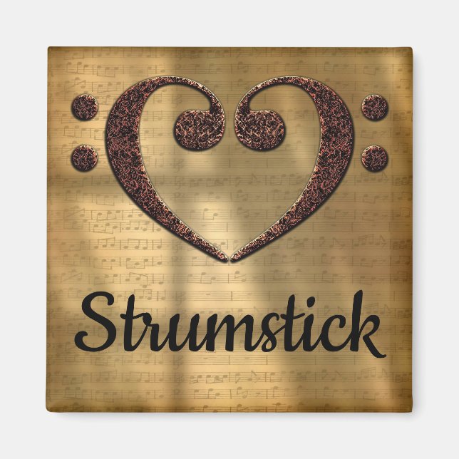 Double Bass Clef Heart Strumstick Magnet (Front)