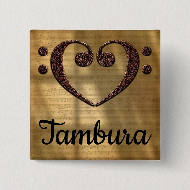 Double Bass Clef Heart Tambura 15 Cm Square Badge (Front)