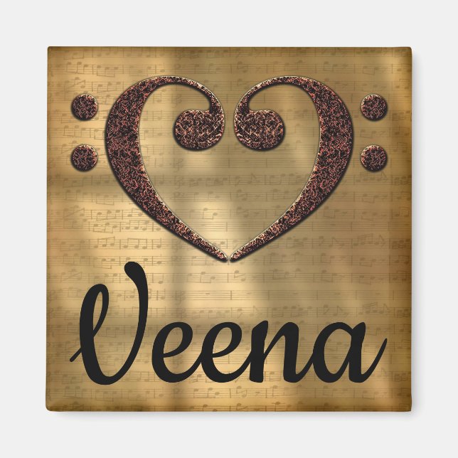 Double Bass Clef Heart Veena Magnet (Front)