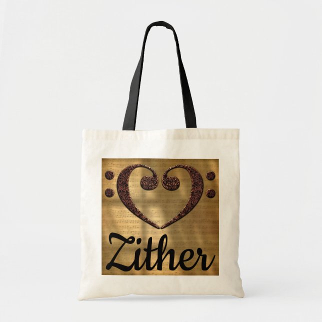 Double Bass Clef Heart Zither Tote Bag (Front)