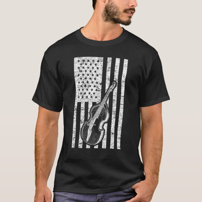 Double Bass Instrument US Flag Double Bass T-Shirt (Front)