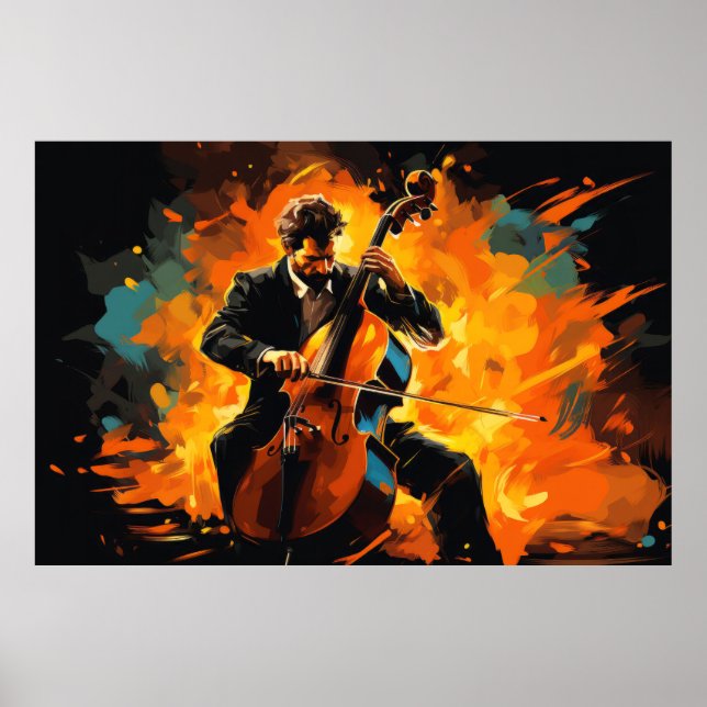 Double Bass Player Music Painting Abstract Art  Poster (Front)