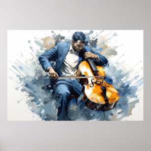 Double Bass Player Music Painting Abstract Art Poster