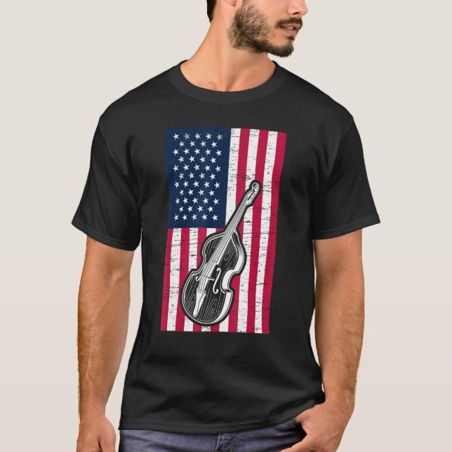 Double Bass US Flag Patriotic Double Bassist T-Shirt (Front)
