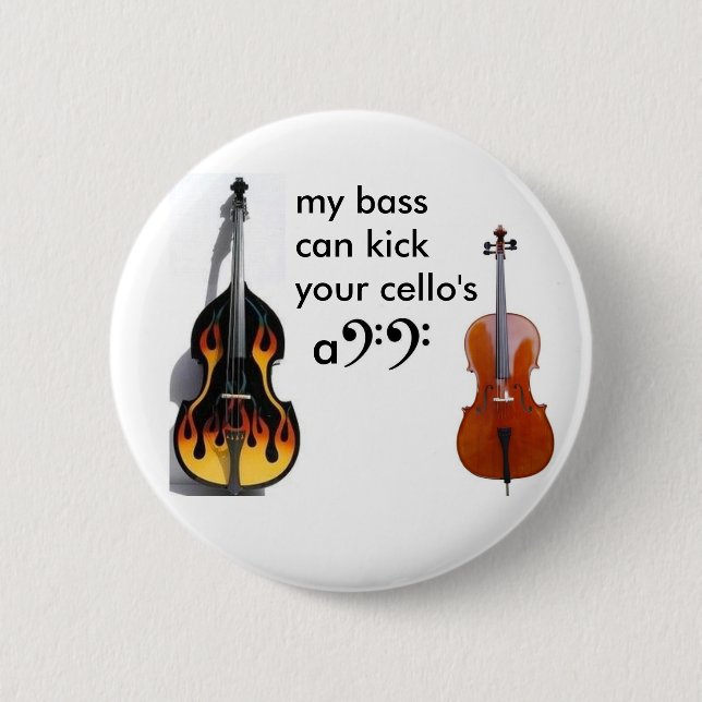 Double bass vs. cello 6 cm round badge (Front)