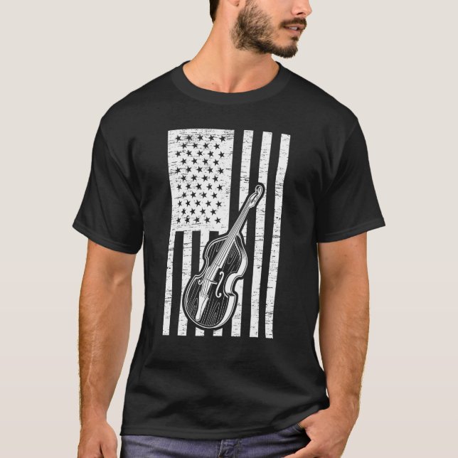 Double Bassist US Flag Double Bass Instrument T-Shirt (Front)