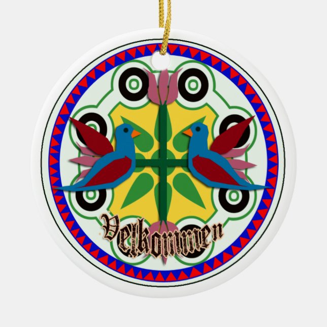 double bird hex sign ceramic tree decoration (Front)