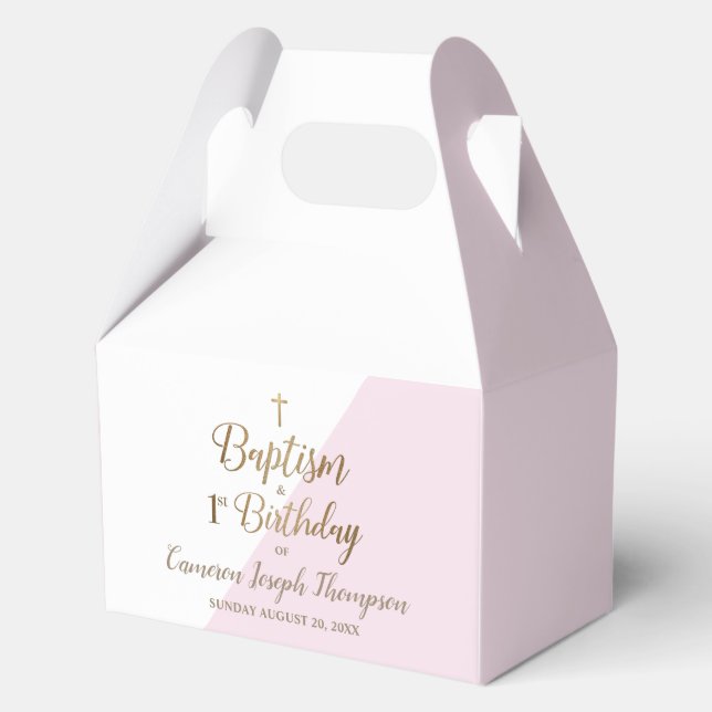 Double Birthday and baptism Party Pink baby Girl Favour Box (Front)