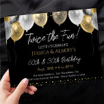 Double Birthday Black and Gold Balloons Invitation<br><div class="desc">Silver and gold glitter balloons template design. Adjustable for any age adult save the date birthday party invitations. Digital Download printable invite</div>
