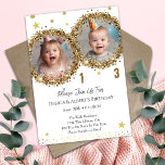 Double Birthday Gold Glitter Kids Photo Invitation<br><div class="desc">Gold Confetti Two Photo Kids Double Birthday Party template design. Adjustable for any age birthday party invitations. Digital Download printable invite. Filler photos made with AI software. Not actual person. Add your own photo template.</div>