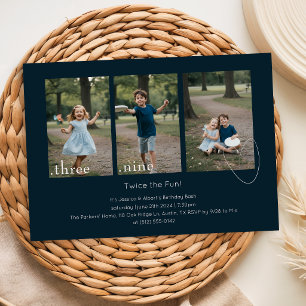 Double Birthday Kids Photo Collage Joint Party Invitation