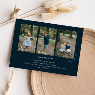 Double Birthday Kids Photo Collage Joint Party Invitation