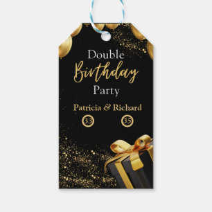 Double Birthday Party Black and Gold Elegant Gift Tags