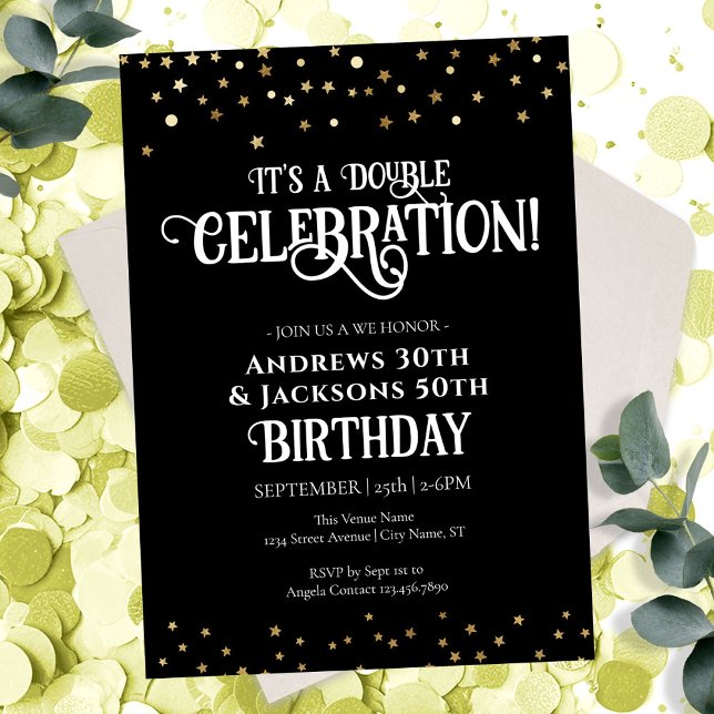 Double Birthday Party Star Confetti  Invitation (Creator Uploaded)