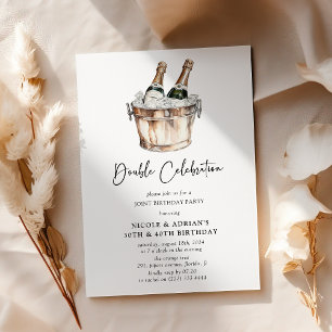 Double Birthday Party Watercolor Champagne Invitation