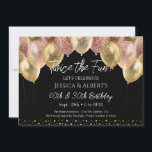 Double Birthday Rose Gold and Gold Balloons Invitation<br><div class="desc">Rose Gold and gold glitter balloons template design. Adjustable for any age adult save the date birthday party invitations. Digital Download printable invite</div>