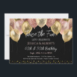 Double Birthday Rose Gold and Gold Balloons Invitation<br><div class="desc">Rose Gold and gold glitter balloons template design. Adjustable for any age adult save the date birthday party invitations. Digital Download printable invite</div>