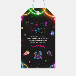Double Birthday Twin Neon Siblings Glow Party Gift Tags