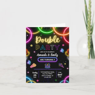 Double Birthday Twin Neon Siblings Glow Party Invitation