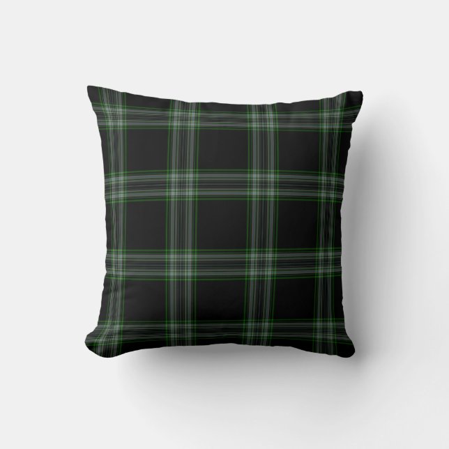 Double Black Green Tartan Plaid Cushion (Front)