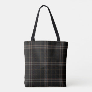 Double Black Grey Yellow Tartan Plaid Tote Bag