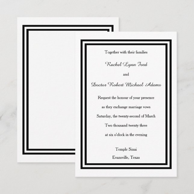 Double Black Trim - 3x5 Wedding Invitation (Front/Back)