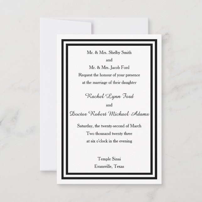 Double Black Trim -3x5 Wedding Invitation (Front)