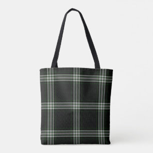 Double Black White Green Tartan Plaid Tote Bag