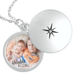 Double Blessings Siblings Photo Gift for Mum Locket Necklace