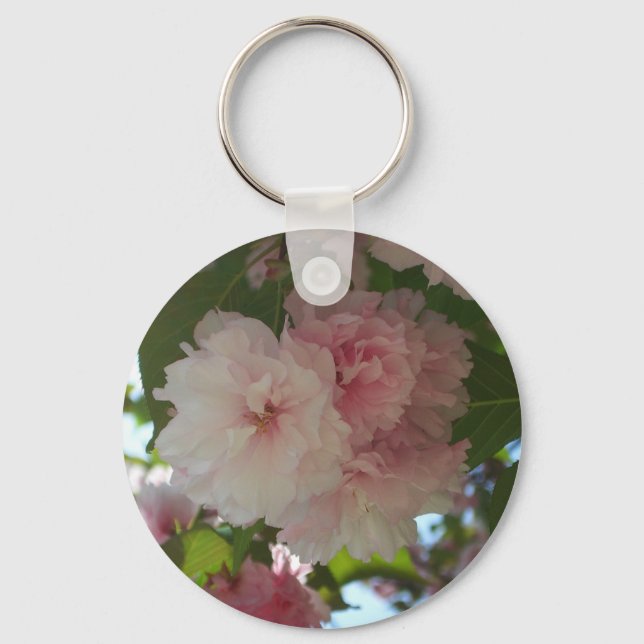 Double Blossoming Cherry Tree I Spring Floral Key Ring (Front)