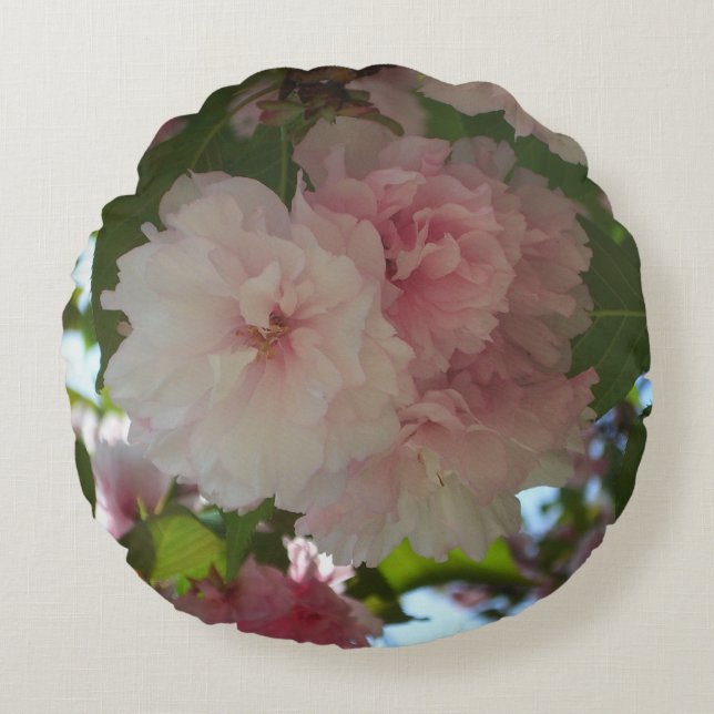 Double Blossoming Cherry Tree I Spring Floral Round Cushion (Front)