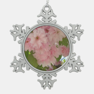 Double Blossoming Cherry Tree II Spring Floral Snowflake Pewter Christmas Ornament