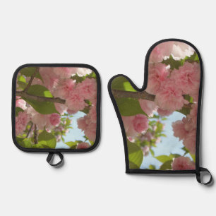 Double Blossoming Cherry Tree III Oven Mitt & Pot Holder Set