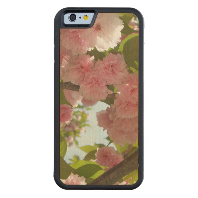 Double Blossoming Cherry Tree III Spring Floral Carved Wood iPhone Case (Back)