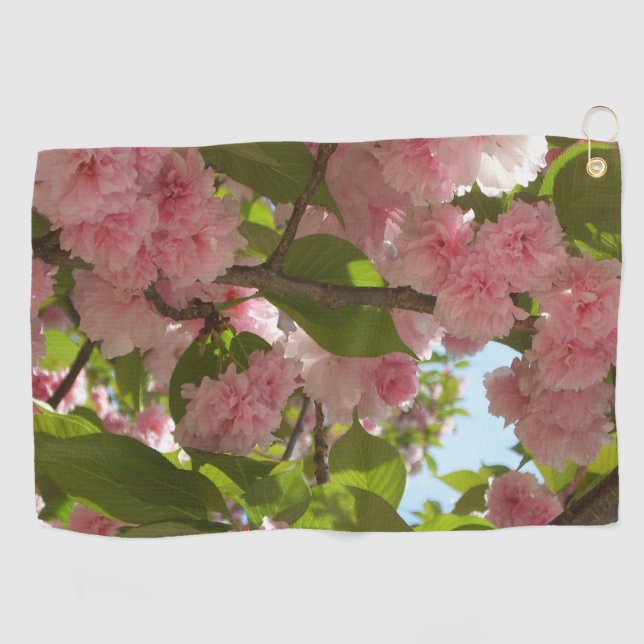Double Blossoming Cherry Tree III Spring Floral Golf Towel (Horizontal)