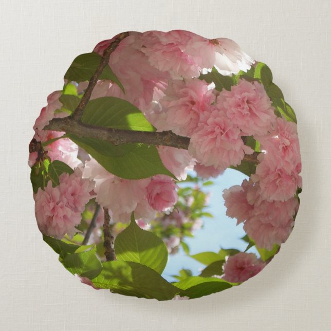 Double Blossoming Cherry Tree III Spring Floral Round Cushion (Front)