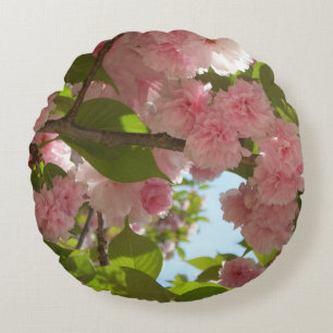 Double Blossoming Cherry Tree III Spring Floral Round Cushion