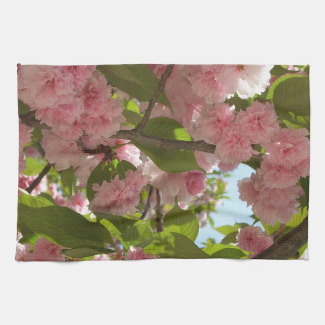 Double Blossoming Cherry Tree III Spring Floral Tea Towel (Horizontal)