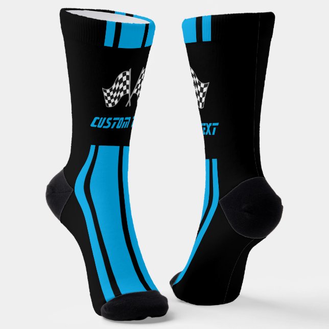 Double Blue Stripe Racing Flags Socks (Angled)