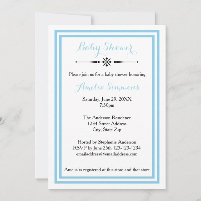 Double Blue Trim  - 5x7 Baby Shower Invitation (Front)