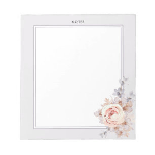 Double Border Blush Watercolor Blooms Floral Notepad