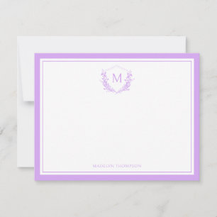 Double Border Lavender Floral Crest Monogram Card