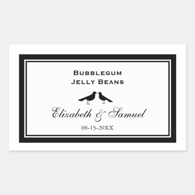 Double border love birds wedding reception candy rectangular sticker (Front)
