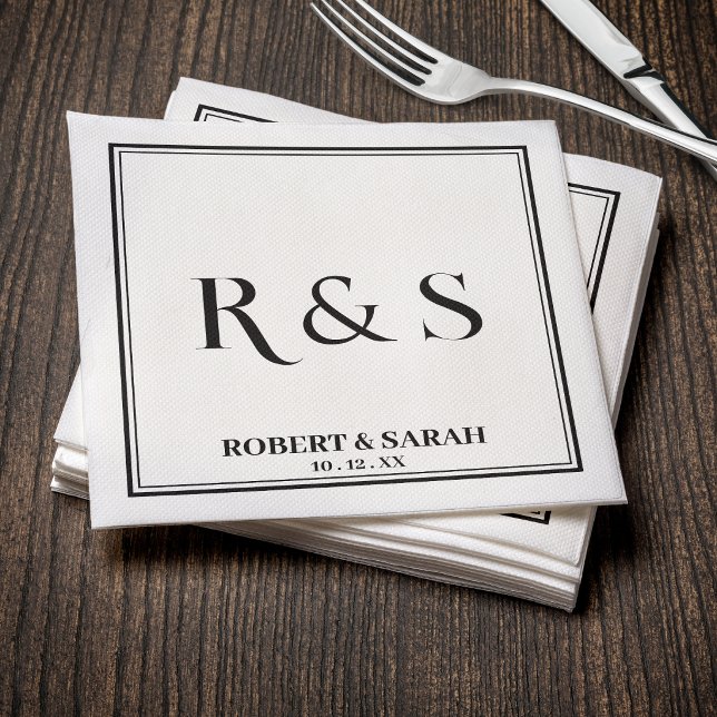 Double Border Simple Modern Monogram Wedding Napkin (Creator Uploaded)