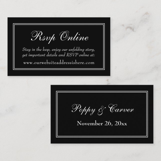 Double-Bordered Black RSVP Online Enclosure Card (Front/Back)